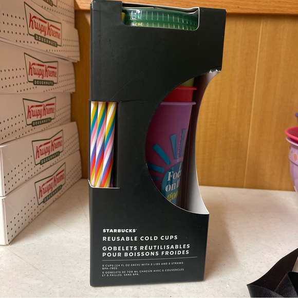 Starbucks reusable cold cups summer edition f5 pack with straws new with tags - Picture 4 of 4